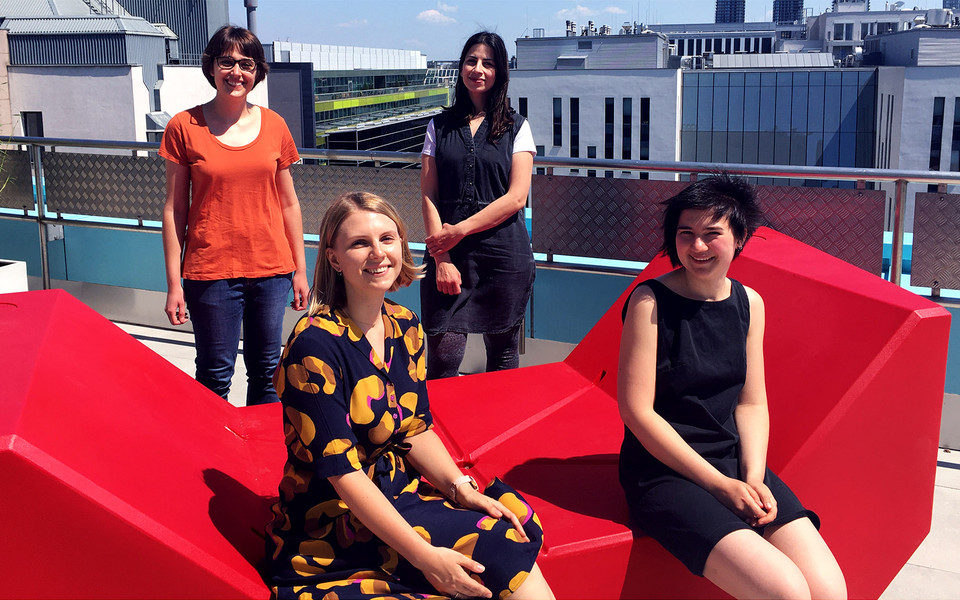 Helena Bragulat Teixidor (back, left), Dana Abdeen (back, right), Daria Filipczak (front, left), Aleksandra Anisimova (front, right). (c) Max Perutz Labs