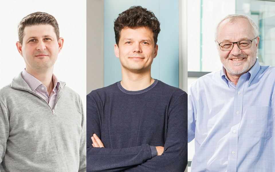 From left to right, Karl Kuchler, Thomas Juffmann, Thomas Leonard. (c) Max Kropitz, Max Perutz Labs